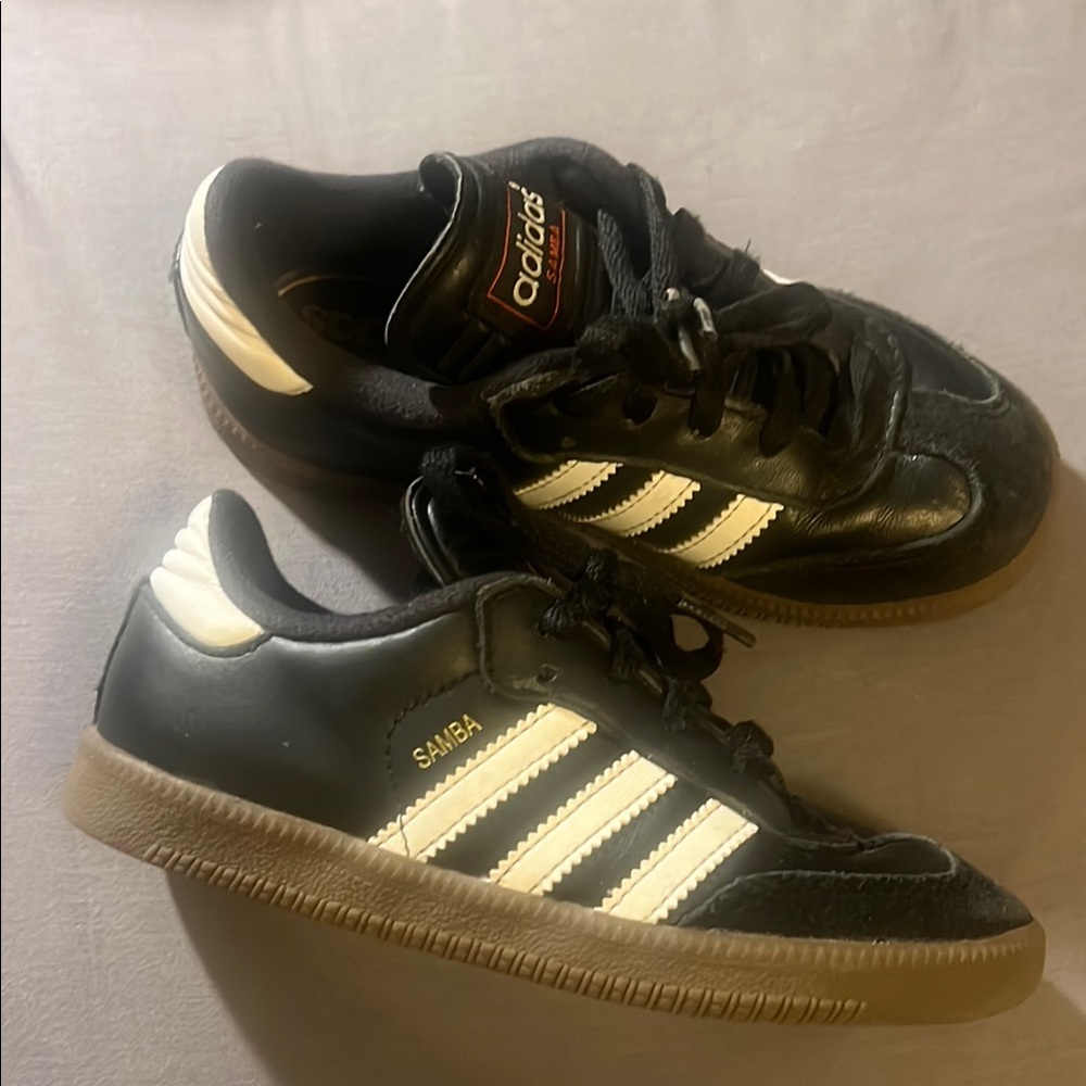 EUC Adidas Kids Samba Black and White Sneakers